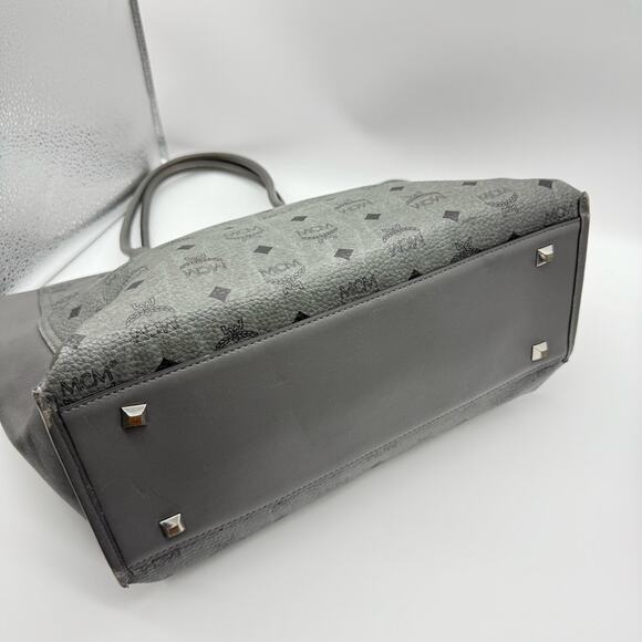 MCM Monogram Visetos Top Zip Shopper Tote Grey - Picture 6 of 16